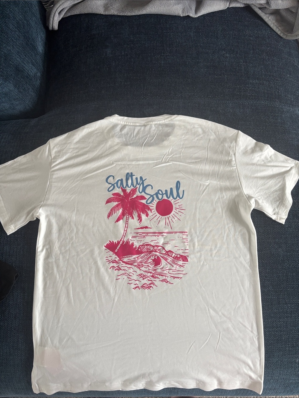 Salty Soul White Graphic Tee with Pink & Blue Print
